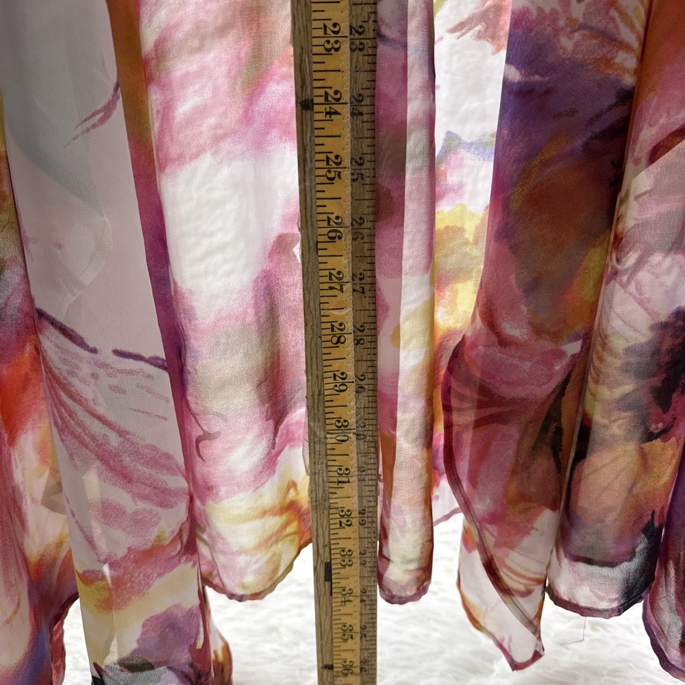 Susan Graver 3X Sheer Floral Kimono Open Front Sleeveless Boho Watercolor - Picture 9 of 10